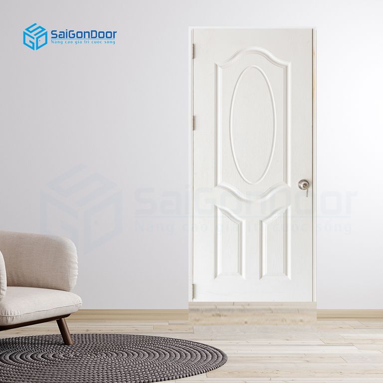 Cửa gỗ HDF màu sơn trắng dùng làm cửa phòng ngủ, cửa thông phòng, cửa văn phòng chung cư cao cấp